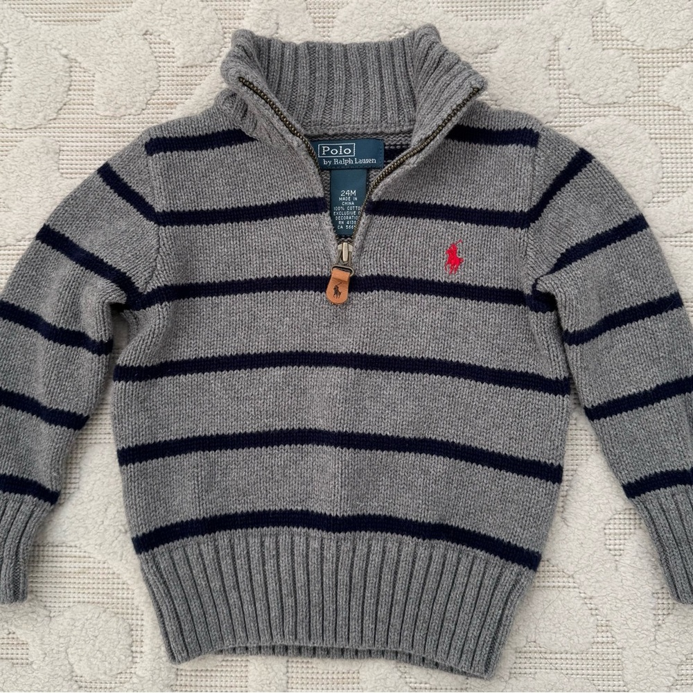 Polo by Ralph Lauren Gray and Navy Striped Sweater